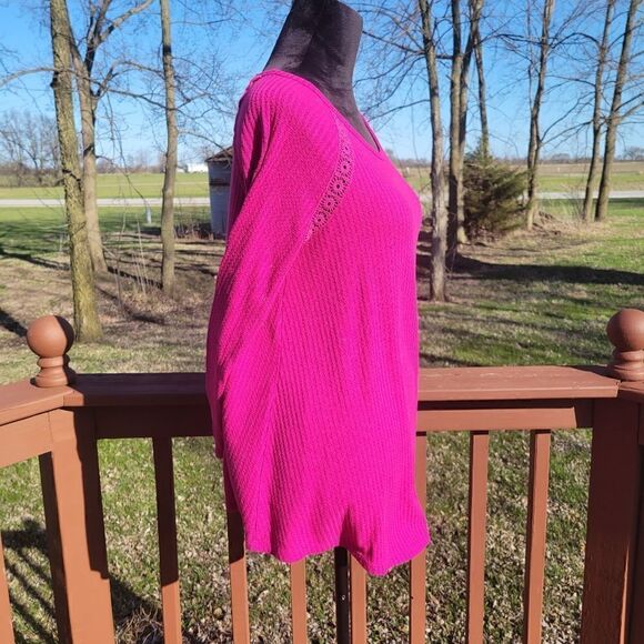 Faded Glory Pink Long Sleeve Round Neck Lace Insert Waffle Knit Tunic Top Size M - Picture 9 of 14